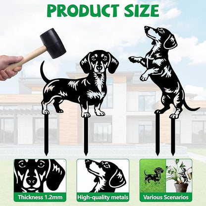 GLOBLELAND 2 Pcs Dachshund Garden Stakes for Yard Decor Dog Silhouette Metal Stakes Funny Animals Statues Lawn Signs for Dog Lovers Outdoor Party Patio Landscape Decor