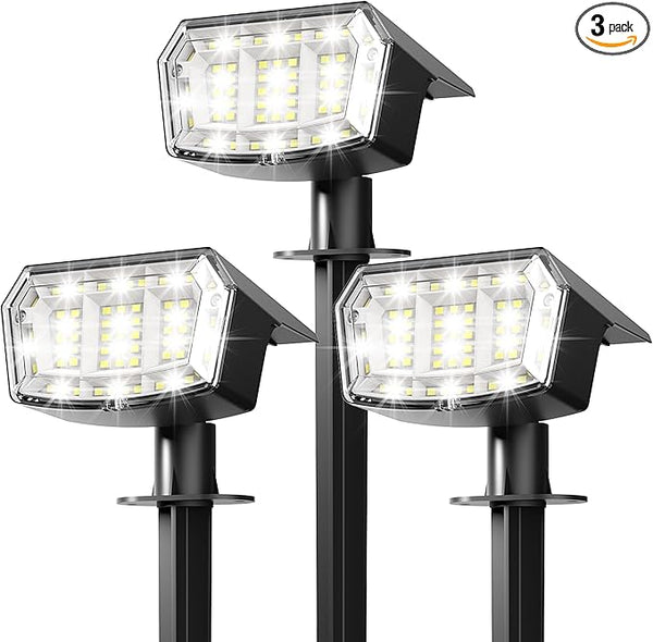 AUDERWIN Solar Lights Outdoor Waterproof IP65, 63 LED 3 Lighting Modes Solar Powered Yard Garden Spot Lights for Outside Landscape- 3 Pack (Cool White)