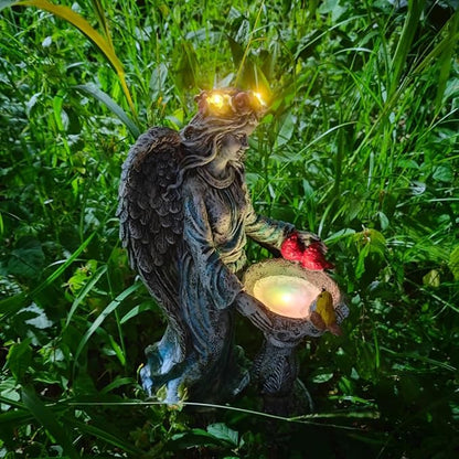 Mrocioa Solar Outdoor Garden Decor Angel Statue Light with Color Changing Birdbath, Waterproof Led Home Decor Figurine Lights for Yard Patio Front Porch, Housewarming Gifts for Easter Spring
