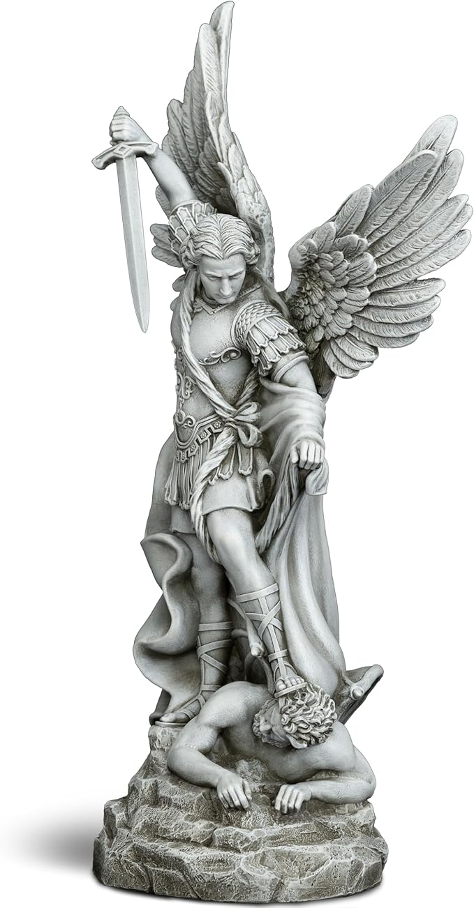 DevotedWalls 20.5" Large Saint Michael Statue Outdoor,Michael the Archangel Slaying Satan,Large Garden Religious Sculpture,San Miguel Arcangel Defender for Porch,Patio or Church Entryway