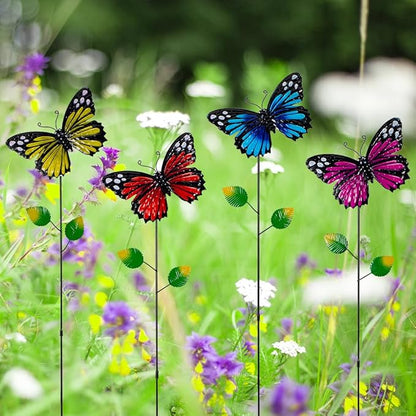 4 Pack Butterfly Decorative Garden Stakes,Metal Colorful Butterfly Garden Decor,Yard Art Spring Decor for Outdoor Porch Lawn Pathway