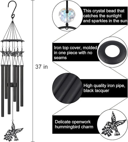 Hummingbird Wind Chimes for Outside,Sympathy Garden Decor Gifts for Women Mom and Grandma,Christmas Windchime in Loving Memory Outdoor Decoration for Yard, Patio, Porch, Lawn, Landscape，Halloween