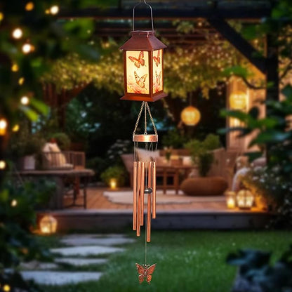 Butterfly Outddor Lantern House Wind Chime-Waterproof Hanging Solar Lanterns for Outdoor Patio, Porch, and Garden Decorfor Nature Lovers,Shaped Wind Chimewith Lantern Design
