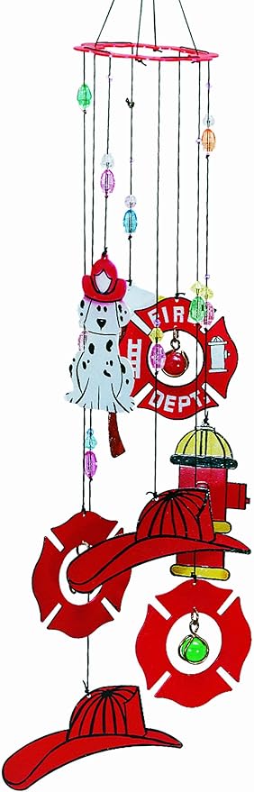 Spoontiques Metal Firefighter Wind Chime - Outdoor Garden Décor - Decorative Chimes for Yard, Garden, Backyard and Patio Decoration