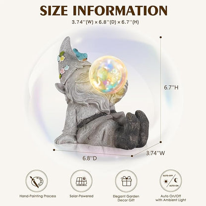 Gnome Statue Solar Bubble Lights Waterproof Outdoor Garden Decor for Patio, Lawn, Yard Cute Gnome Ornament & Housewarming Gift for Outside
