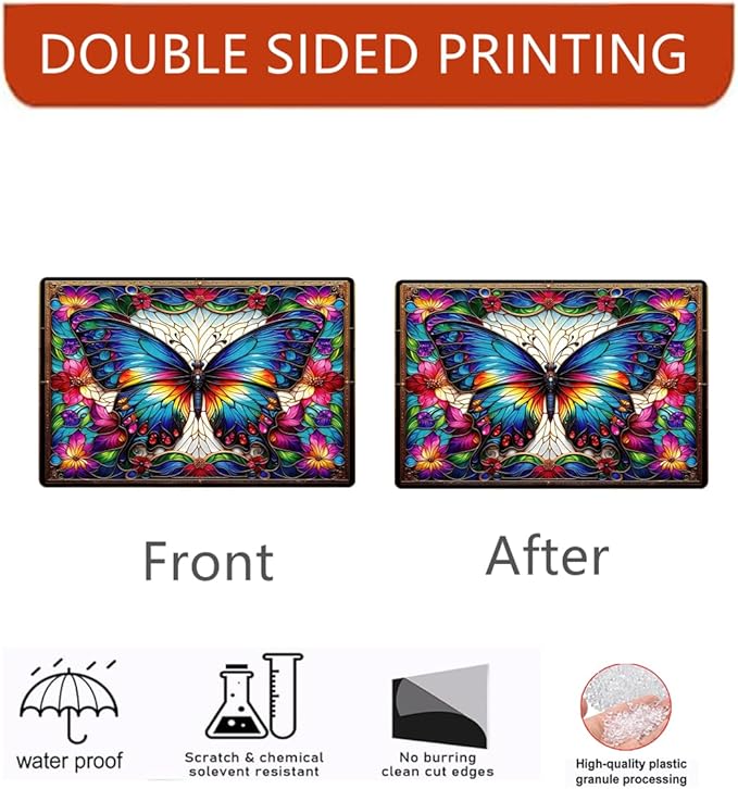 Stained Glass Style Rectangular Window Hanging Decor - Acrylic Colorful Butterfly & Flower - Suncatchers for Bedroom, Garden, Ideal for Home Decoration for Butterfly Lovers