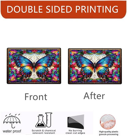 Stained Glass Style Rectangular Window Hanging Decor - Acrylic Colorful Butterfly & Flower - Suncatchers for Bedroom, Garden, Ideal for Home Decoration for Butterfly Lovers