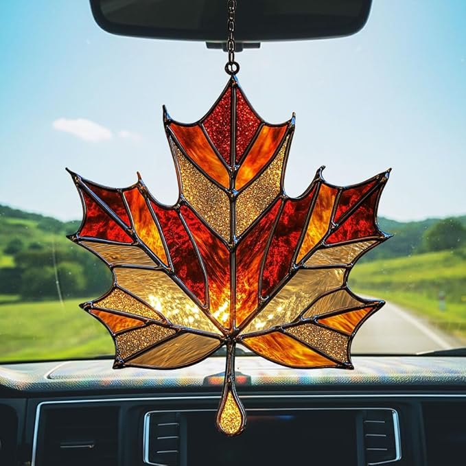 Autumn Maple Leaf Acrylic Suncatcher Stained Glass Effect Window Car Hanging Christmas Ornament Indoor Outdoor Decor Garden Sun Catcher Panel for Maple Leaf Lover for Women Mom Grandma