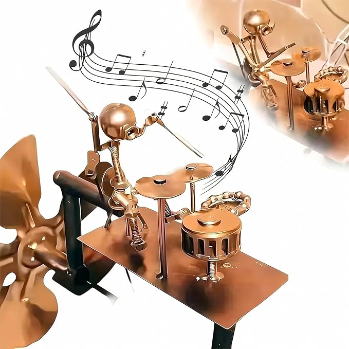 Handmade Metal Drummer Windmill, Drummer Music Figurines and Statues,Metal Art Musician Rocking Figurine Wind Mill for Garden Yard Lawn Patio (Drummer)