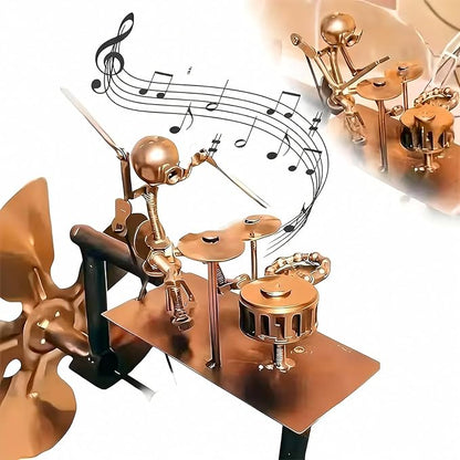 Handmade Metal Drummer Windmill, Drummer Music Figurines and Statues,Metal Art Musician Rocking Figurine Wind Mill for Garden Yard Lawn Patio (Drummer)
