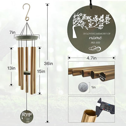 ASTARIN Memorial Tree of Life 36" Wind Chimes, Personalized Name Sympathy Wind Chime, in Memory of Loss Mom Loved One, Large Deep Tone Bereavement Windchimes for Outside Clearance(Produced in USA)