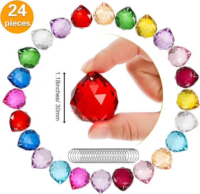 Yesland 24 Pack Crystal Ball Prism 30mm/1.18" Decorative Ball - Suncatcher Rainbow Pendants Maker for Chandelier Window & Wedding Decoration Gift (Multicolor)