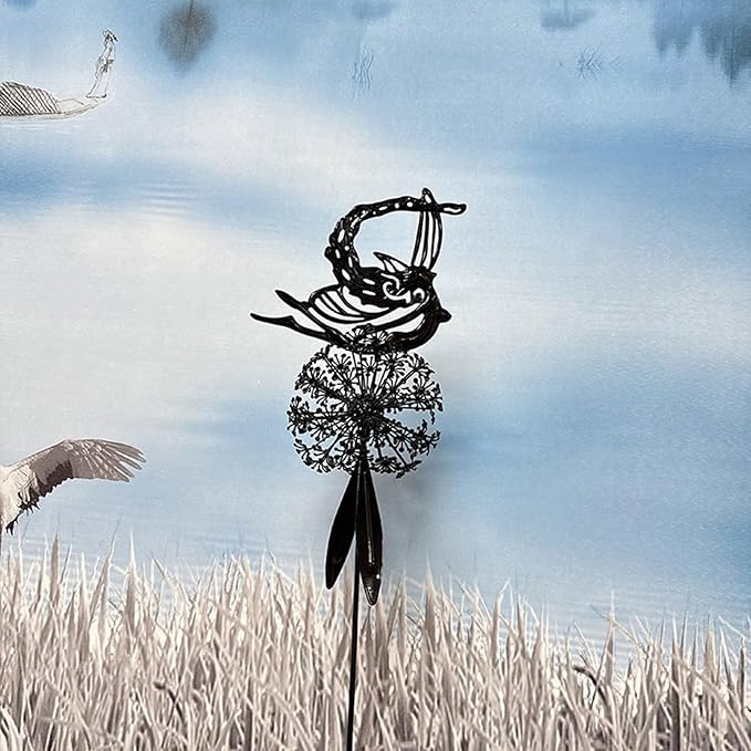 Flower Fairy Dancing with Dandelion Garden Sculpture,Angel Metal Ornaments Stainless Steel Statue Decorations,Wonderland Outdoor Yard Lawn Patio Stakes Sculptures Decor (G)