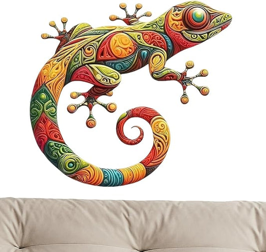 Nuytghr Lizard Decor, Gecko Metal Art, Iron Colorful Sculpture, Waterproof Design, 11.81x10.75x0.04 Inch Home Decorations, Garden Statues, Yard Fence, Patio, Indoor, Outdoor Display Piece