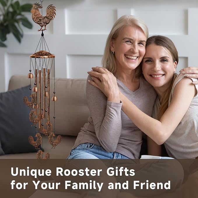 Rooster Wind Chimes for Outside, Rooster Gifts for Women/Men/Mother/Father, Metal Windchimes for Birthday/Christmas/Thanksgiving, Chicken Decor for Patio, Garden,Yard, Home, Porch