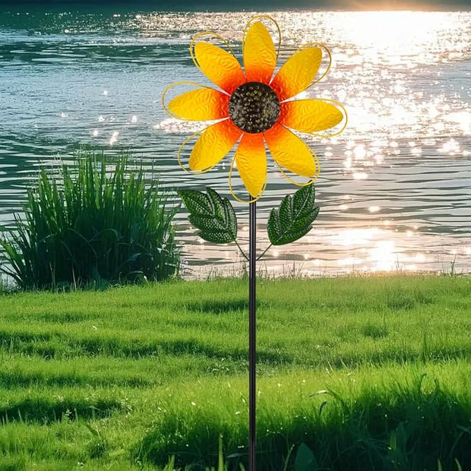 DREAMSOUL 13 Inch Dia Wind Spinner Outdoor, Sunflower Wind Spinner Metal Kinetic Spinner for Garden Yard Art Decor (57 * 13 Inches)