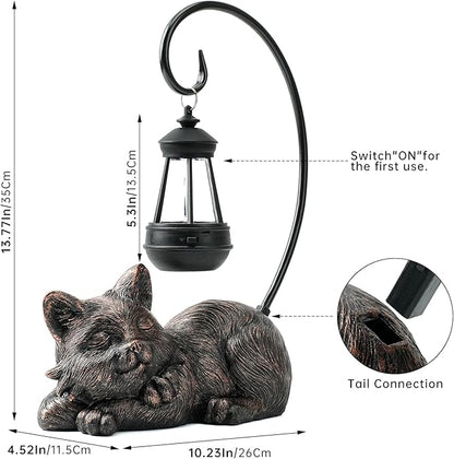 WSgift Outdoor Cat Figurine Garden Statue with Solar-Powered LED Light 13.77 Inches Tall, Gift Garden Statue Decor for Cat Lovers