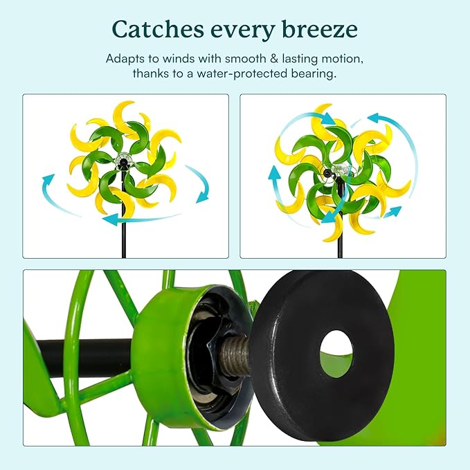 87" Wind Spinner Outdoor with Solar Light, Large Metal Wind Sculptures Spinners, Windmill for Garden Yard Patio Lawn Decor-Verdant Moon (23" W x 87" H)