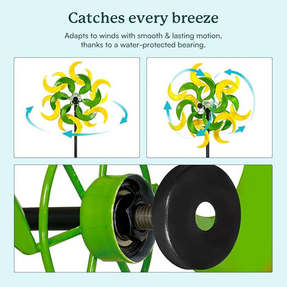 87" Wind Spinner Outdoor with Solar Light, Large Metal Wind Sculptures Spinners, Windmill for Garden Yard Patio Lawn Decor-Verdant Moon (23" W x 87" H)