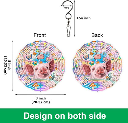 WIRESTER Hanging Wind Spinner 8 Inch, Metal 3D Wind Sculpture Ornament Decoration for Home Yard Garden Patio Balcony Indoor Outdoor - Playful Baby Pig