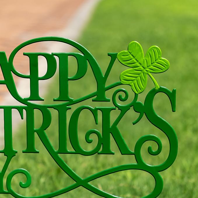 Glitzhome St. Patrick's Day Outdoor Decorations, 23.25"H Metal Happy St. Patrick's Day Yard Signs, Metal St. Patrick's Day Letters Decorative Garden Stake for Home Lawn Porch