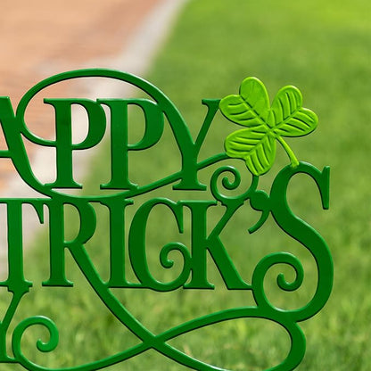 Glitzhome St. Patrick's Day Outdoor Decorations, 23.25"H Metal Happy St. Patrick's Day Yard Signs, Metal St. Patrick's Day Letters Decorative Garden Stake for Home Lawn Porch