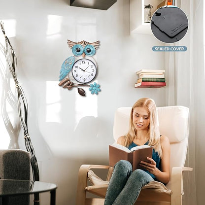 MUMTOP Owl Outdoor Clock Waterproof, 14.56 Inch Outside Wall Clock with Thermometer Combo for Patio Pool Garden Home Decor