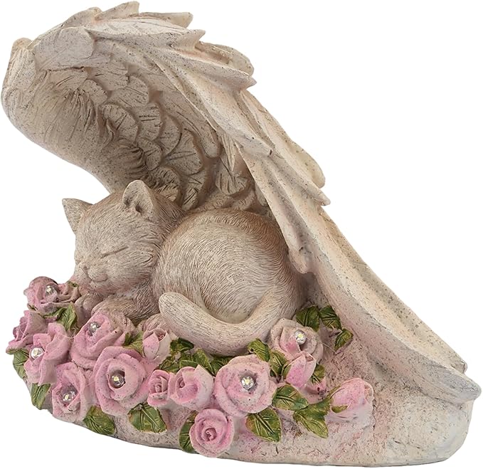 Elenon Cat Pet Memorial Stones Outdoor Statue, A Sleeping Cat Memorial Stones with Solar Light Garden Statue Decor, Pet Loss Sympathy Remembrance Grave Gifts
