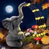 Solar Garden Decor Elephant Statue with LED String Lights, Waterproof Outdoor Decorative Elephant Figurine, Gardening Gifts for Women Mom Grandma, Unique Yard Art for Patio, Balcony, Lawn