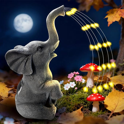 Solar Garden Decor Elephant Statue with LED String Lights, Waterproof Outdoor Decorative Elephant Figurine, Gardening Gifts for Women Mom Grandma, Unique Yard Art for Patio, Balcony, Lawn