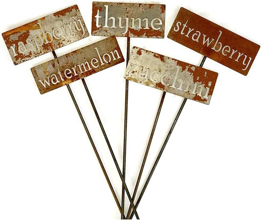 Classic Metal Garden Markers 19 Inches Tall (Bulk Discount 15 Markers, Naturally Rusted)