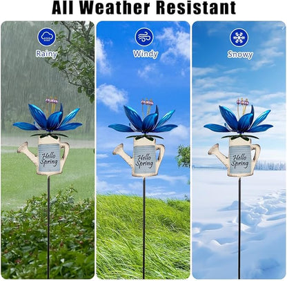 Wind Spinners Outdoor, 360 Degree Lotus Wind Sculptures Windmill, Metal Decorative Garden Stakes for Spring Garden Yard Decor, 36.2" H x 9.4" W