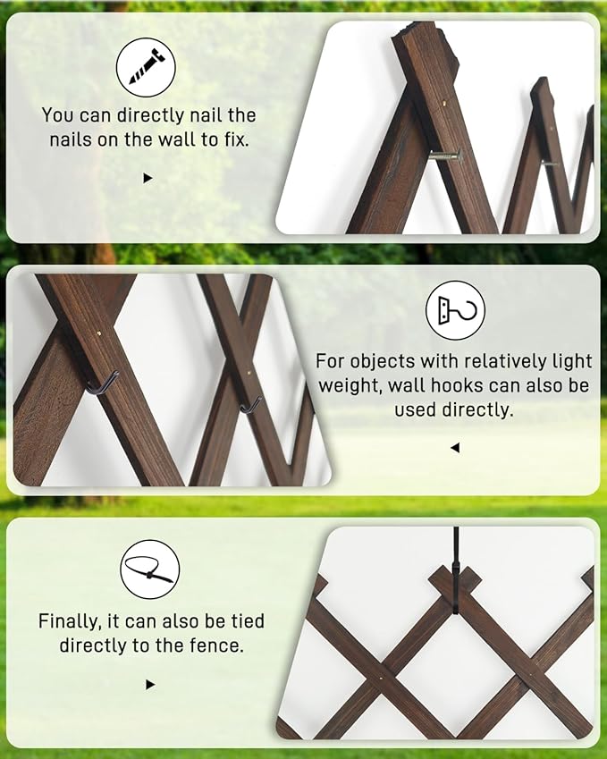 2 Pack Expandable Wooden Lattice Fence Panel, 2.2 x 5.2 Ft Wood Garden Trellis for Climbing Plants, Outdoor Privacy Fence Wall for Ivy Rose Vine, Patio Yard Balcony Decor
