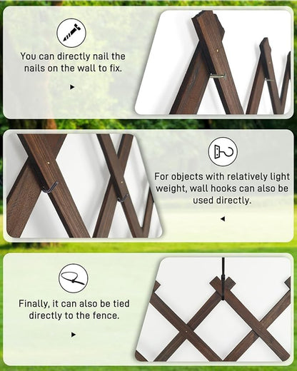 2 Pack Expandable Wooden Lattice Fence Panel, 3.2 x 6.1 Ft Large Wood Garden Trellis for Climbing Plants, Outdoor Privacy Fence Wall for Ivy Rose Vine, Patio Yard Balcony Decor