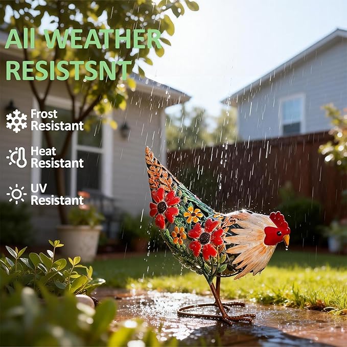 Natelf Hen Decor Metal Rooster Statue Chicken Outdoor Garden Decoration Hollow Out Design Yard Art Lawn Patio Home Sculpture