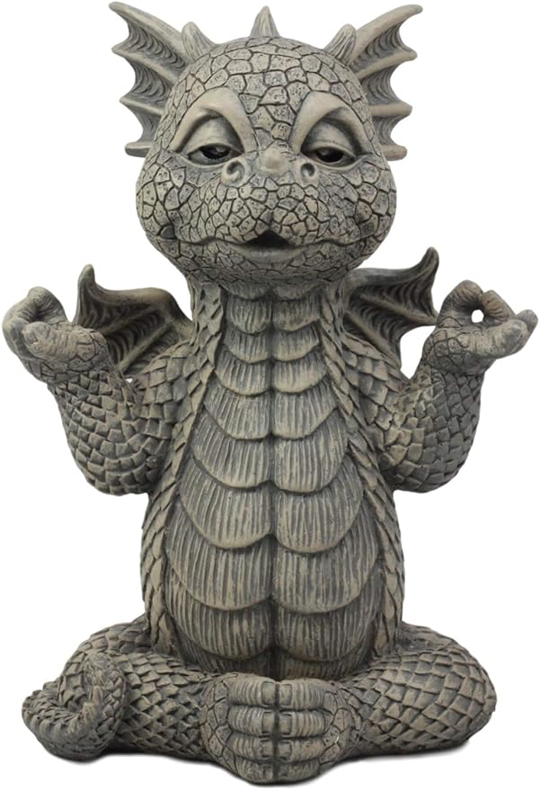 Ebros Whimsical Garden Dragon Meditation Sculpture 10" H Cute Baby Dragon Wyrmling Faux Stone Resin Finish Figurine (Receiving True Peace from The Universe)