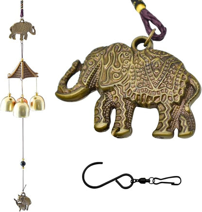Maydahui Retro Elephant Wind Chime (21 Inch H) Vintage Copper Wind Bells with S Shaped Hook for Mom Gifts Birthday Garden Yard Indoor Home Decor Outdoor Decor