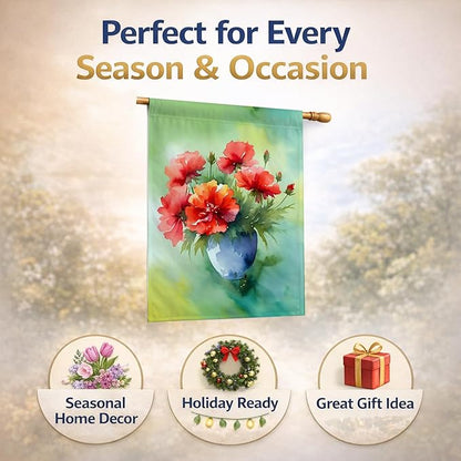 Caroline's Treasures Ohio Scarlet Carnations in Watercolor House Flag Large Porch Sleeve Pole Decorative Outside Yard Banner Artwork Wall Hanging, Polyester, House Size, Multicolor
