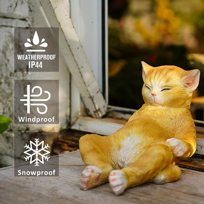 Sleeping Orange Cat Statue Outdoor Garden Decor, Realistic Resin Garden Cat Figurine, Indoor/Outdoor Decor, Heartwarming Memorial Gift for Cat Lovers, Lifelike Feline Sculpture for Patio & Yard