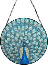 Hanging Stained Glass for Windows,20cm/7.87inch Peacock Hand-Painted Sun Catcher Garden Hangings Christmas Mother's Day, Valentine's Day Ornaments Festival Gift (Style A)