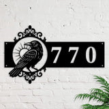 Personalized Gothic House Number metal Signs,Custom Address Number Metal Wall Art Decor,Black Plaques Outdoor wall Decorative Signage,Shed(8-30 Inches) (Crow B)