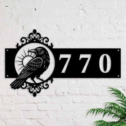 Personalized Gothic House Number metal Signs,Custom Address Number Metal Wall Art Decor,Black Plaques Outdoor wall Decorative Signage,Shed(8-30 Inches) (Crow B)