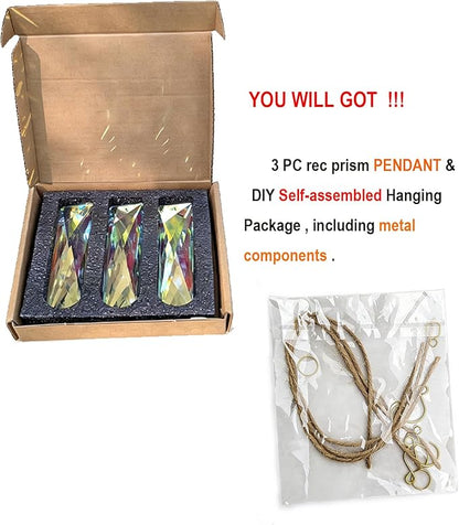 Crystal Prism Suncatcher DIY, 3pc Rectangular Prism Sparkling suncatchers for Windows Hanging, Car, Garden & Home Décor