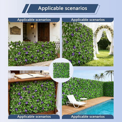 Expandable Privacy Screen with Artificial Flower for Balcony Patio Fence Greenery Privacy Fence Outdoor Purple Flowers 1pcs