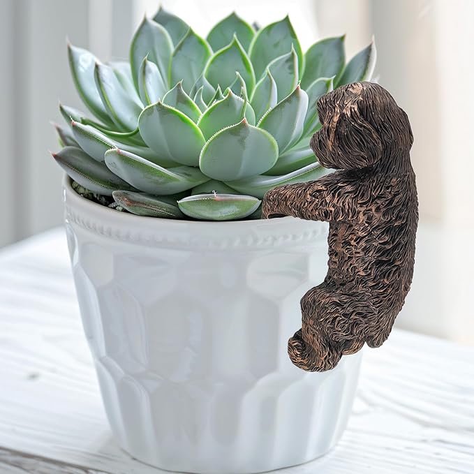 Cockapoo Plant Pot Hanger Garden Statues Resin Flower Pot Hugger Decoration Figurines for Fairy Garden Fence Yard Patio Outdoor Indoor Hanging Ornament 2.36x4 in Bronze