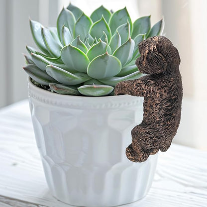 Cockapoo Plant Pot Hanger Garden Statues Resin Flower Pot Hugger Decoration Figurines for Fairy Garden Fence Yard Patio Outdoor Indoor Hanging Ornament 2.36x4 in Bronze