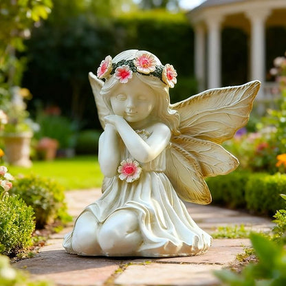 Solar Garden Outdoor Statues Lights, Resin Angel Figurine Light for Patio, Balcony, Yard, Lawn Ornament, Unique Housewarming Gifts and Yard Decor