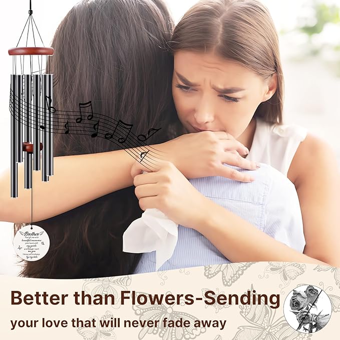 BeauGift Brother Memorial Gifts, 32" Ceramic Wind Chimes for Loss of Brother Sympathy Gifts, Bereavement Remembrance Memorial Gift for Loss of Brother