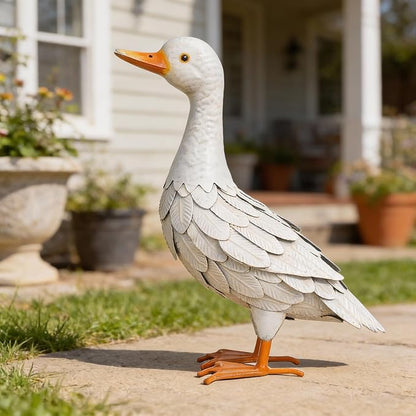 Shorayn Metal Duck Garden Statue, Life-Size Iron Mallard, Handmade White Duck Yard Decor, Indoor Outdoor Ornament, Gift for Housewarming/Mother’s Day/Christmas