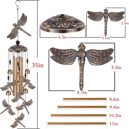 Bronze Dragonfly Wind Chimes - Garden, Home & Patio, Balconies, Room, Indoor, Outdoor Decoration, Dragonfly Decor, Outdoor Dragonflies Wind Catcher, Memorial Wind Bells Gifts for Mom & Women